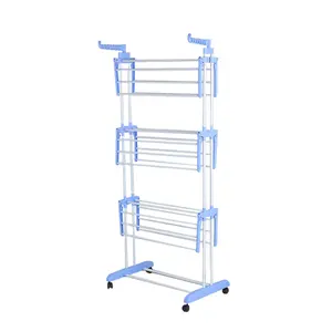 Tubes métalliques pour vêtements 3 niveaux, supports de séchage rétractables 3 couches, support pour linge Type fer pliable nouveaux vêtements boîte en papier OEM