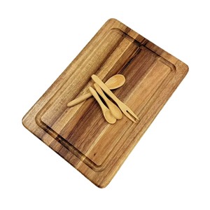 Tabla de cortar de madera de acacia 32x22x2cm rectangular con ranuras para cortar verduras y frutas - Product Image 2