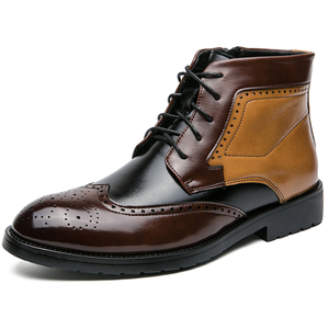 Splicing Pointed Toe Oxfords High Top <strong>Brogue</strong> Dress Shoes Classic Durable <strong>Men</strong> Made Leather <strong>Boots</strong> - Product Image 1