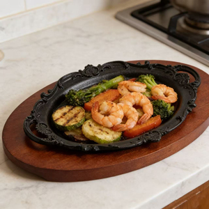 Wajan Steak Fajita Besi Cor, Piring Sajian Panas, Piring Panggangan dengan Alas Kayu - Product Image 6