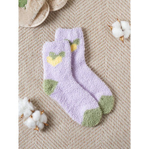 Double Art Purple Sleeping Socks Long Ankle-Length Fluffy Warm Breathable Soft Cartoon Dot Bows Character Prints Summer School - Product Image 1