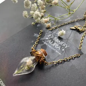 BREATHE a babies breath bottled teardrop necklace dried floral inspiration