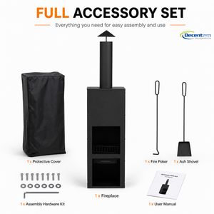 Moderna Chimenea Rettangolare in Metallo Nero con Camino Alto <span class=keywords><strong>e</strong></span> Vano Porta Legna per Esterni, Giardino <span class=keywords><strong>e</strong></span> Cortile - Braciere in Ferro - Product Image 2