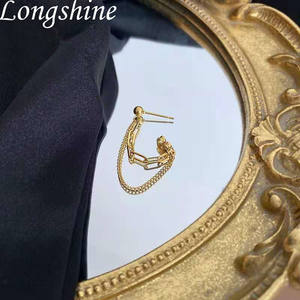 Boucles d'oreilles à chaîne et pompon en <span class=keywords><strong>or</strong></span> 18K, bijou rétro, tendance, pour femmes, nouvelle collection 2020 - Product Image 3