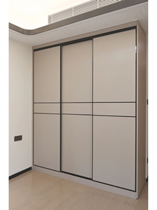 Armadi Moderni Beige con Tre Ante <span class=keywords><strong>Scorrevoli</strong></span>, Design Geometrico con Linee Nere a Griglia, Grande Capacità - Product Image 1