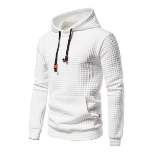 Pull-over décontracté à <span class=keywords><strong>capuche</strong></span> en jacquard pour homme Sweat-shirt à <span class=keywords><strong>capuche</strong></span> en coton matelassé à carreaux de couleur unie pour homme - Product Image 4