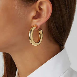 Dreamwork-pendientes de aro redondos de Plata de Ley 925, chapados en oro de 14K, en amarillo, oro rosa, oro blanco, tamaño de 20mm-50mm - Product Image 3