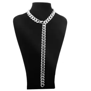 Custom logo hip hop adjustable XXXtentacion long necklace goth 13mm 15mm 17mm 19mm cuban link stainless steel chain jewelry