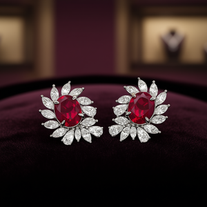 Pendientes Clásicos de Flor con Rubí Rojo Corte Marquesa, de Aleación, para Fiesta, con Engaste de Garra, para Mujer - Product Image 2