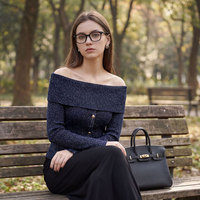 Nuevo Suéter de Punto con Cuello Bardot para Mujer, Otoño-Invierno, Ajustado, Color Sólido, Estilo Off Shoulder