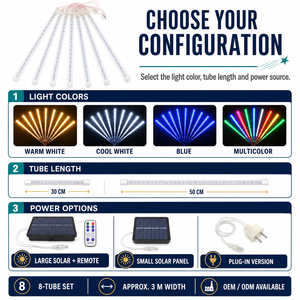 Luces <span class=keywords><strong>Solares</strong></span> de Lluvia de Meteoros, Juego de 8 Tubos LED con Efecto de Lluvia para Decoración de Árboles en Exteriores - Product Image 5