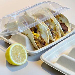 Cajas de Tacos Desechables de Fibra de Caña de Azúcar con Logotipo Personalizado, Contenedores para Comida y Cajas para Llevar Tortillas, Paquete de 3 - Product Image 3