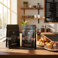 Sachet à fond plat en plastique noir mat imprimé en héliogravure avec fermeture éclair pour emballage personnalisé de café en grains Stali Blend 250g