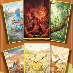 Tableau d'art animé Pokémon DM, carte décorative de collection, figurine de dessin animé Pikachu Eevee Charizard à afficher - Product Image 2