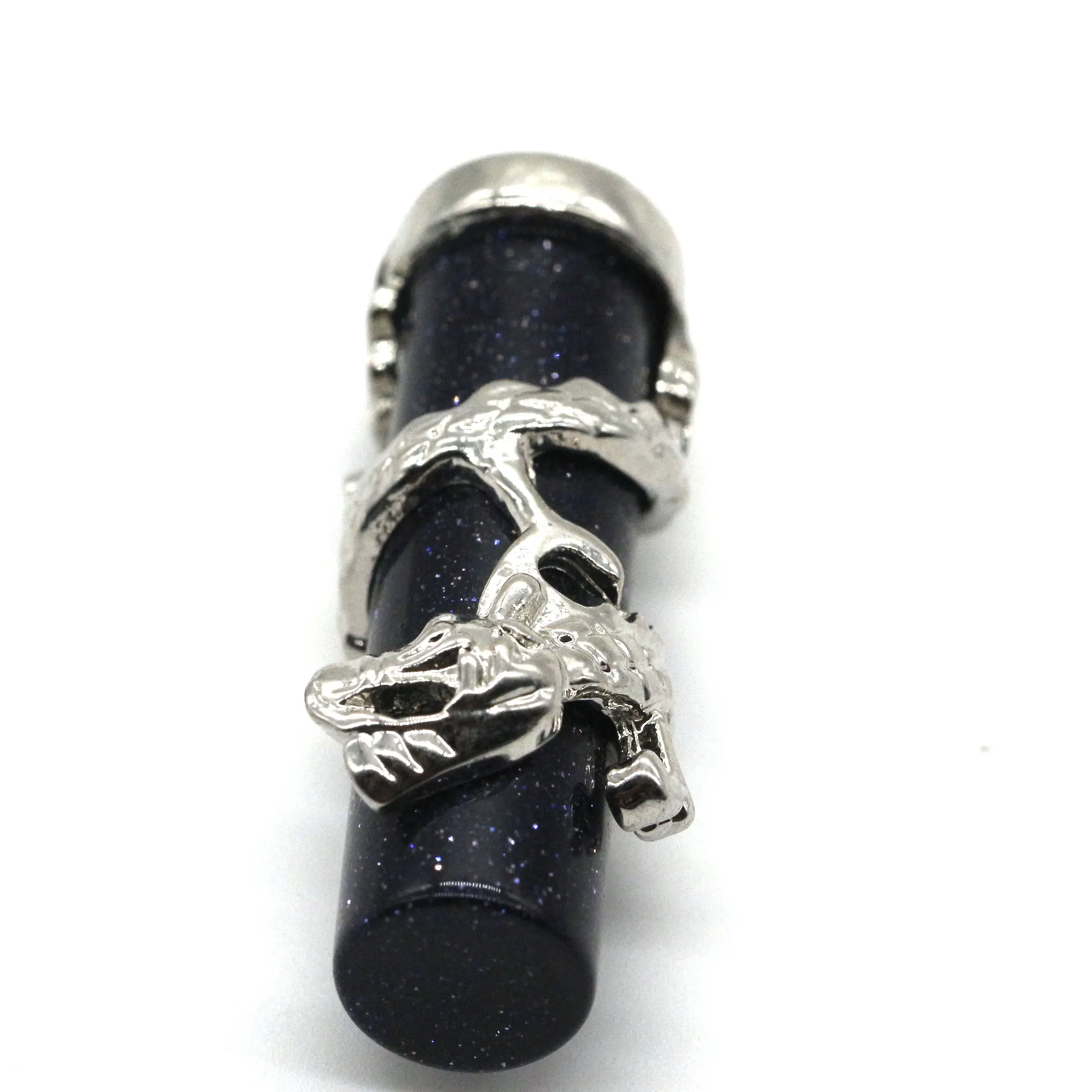 Fine Jewelry pendant Cylinder Shape Stone Pendant Dragon Wrap Column Reiki Therapy Dark Blue Sandstone Pendant