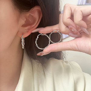 Kaiming 925 Sterling Silver Braided Hoop Earrings For Women Korean Style Vintage Handmade Small Size <b>Large</b> Size Everyday Wear - Product Image 3