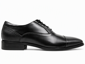Zapatos Oxford de cuero genuino negro con punta texturizada para hombre, con cordones, punta redonda, suela de goma, para oficina, carrera, negocios, boda - Product Image 1
