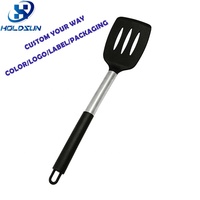 Spatule à fentes en silicone résistante à la chaleur et de qualité alimentaire avec manche antidérapant en acier inoxydable pour la cuisson, le retournement et la grillade