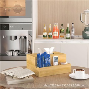 Caja de pañuelos de madera de bambú, organizador de almacenamiento de escritorio, madera maciza, para uso doméstico, dormitorio, cocina, oficina - Product Image 1
