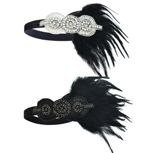 Vintage <b>Beaded</b> Feather <b>Headband</b> Women Ethnic Style Hair Band Bridal Party Prom Costume Headpiece For Evening Dress - Product Image 3