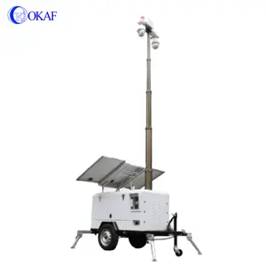 Okaf 3 ~ 9m 모바일 센트리 CCTV 타워 태양 트레일러 야간 투시경 1080p 해상도 네트워크 카메라