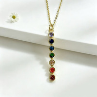 Collier chaîne barre 7 chakras plaqué or 18 carats avec pavé de zircone cubique marquise et ronde, modèle Nz1692, pour femme, bijoux spirituels de yoga et de guérison