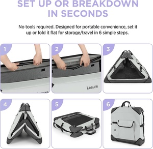 Leisure Collapsible Metal Plastic <strong>Dog</strong> Crate Button Portable Travel <strong>Kennel</strong> for <strong>Large</strong> Breed <strong>Dogs</strong> 4-Door Mesh Windows - Product Image 4