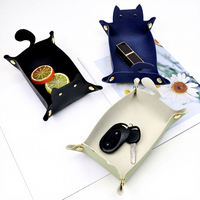 D6098 Plateau de rangement en cuir en forme de chat pour bijoux, clés, portefeuille, pièces de monnaie, plateau de voyage, organisateur de bureau