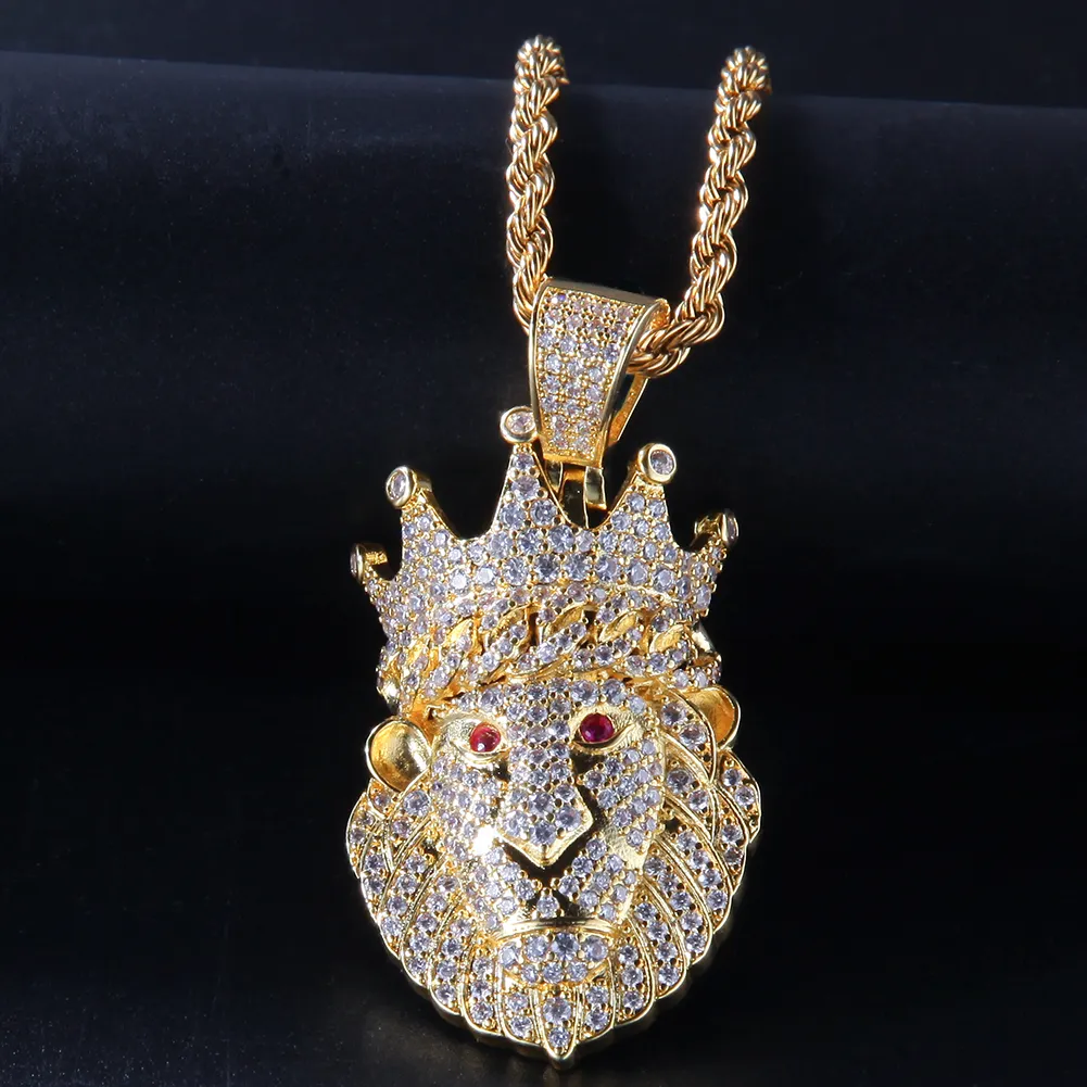 Hip-hop new crown lion head zircon pendant crown lion real gold electroplating men and women trend jewelry