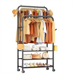 Espositore per Abiti Autoportante in Metallo Robusto <span class=keywords><strong>con</strong></span> Doppia Asta e Ruote per Uso Domestico - Product Image 1