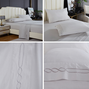 Hotel Quality Low Moq Luxury 100% Cotton 300 <strong>Thread</strong> Count Solid Color Modern Style 4-Piece Bed Sheet Set Embroidered <strong>Bedsheets</strong> - Product Image 3