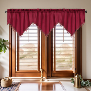 Rideaux de cuisine de petite taille à couleur unie, à fixer sur une tringle, avec une cantonnière <span class=keywords><strong>triangulaire</strong></span> à perles - Product Image 1