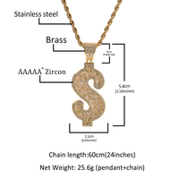 Nouvel arrivage Vente en gros Pendentif en dollar Pavé de zircone cubique blanche CZ Iced Out Pendentif en argent bling Bijoux pour hommes