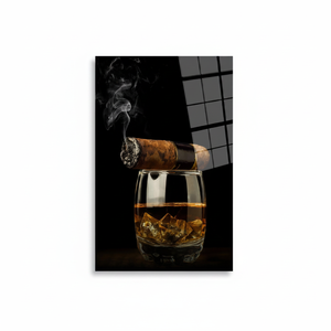 Arte en Lienzo de Lujo con Diseño de Cigarros y Vasos de Whisky, Impresión Elegante en Tono Oscuro, ARTÍCULO DE VIDRIO TEMPLADO - Product Image 2