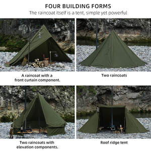 Tente de camping de survie en plein air conception pyramidale étanche avec manchons de poncho de pluie abri polyvalent Bushcraft - Product Image 2