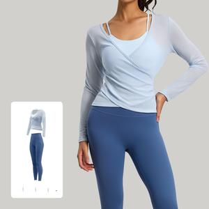 ชุดโยคะผู้หญิง ชุดพิลาทิสกระชับสัดส่วน ชุดกีฬาตาข่าย 2 ชิ้น ระบายอากาศได้ดี ลายมัดย้อม เอวยางยืด - Product Image 1