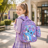 Sac à dos enfant mignon motif chat bleu avec trousse, léger et respirant, pour filles de l'école primaire