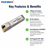 Module SFP-T Cuivre 10GBASE-T en Gros Usine, 100m RJ45 DDM, Température Industrielle, Étiquette Personnalisée, Approvisionnement en Vrac