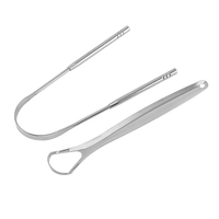 Juego de 2 Limpiadores de Lengua de Acero Inoxidable con Forma de Cuchara y Logotipo Láser Personalizado, con Caja de Metal para Uso Doméstico