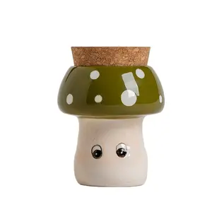 Custom ceramic canisters mushroom jar divided food storage containers with cork lids airtight