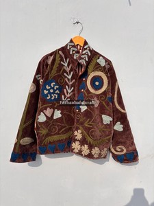 Wholesale Handmade <b>Velvet</b> Suzani Jacket Embroidered Boho Vintage <b>Coat</b> Long Sleeve Winter Overcoat for <b>Women</b> Custom OEM - Product Image 3