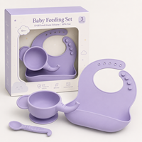 Ensemble de bols pour bébé en silicone personnalisé en forme d'éléphant, sans BPA, avec ventouse, cuillère et bavoir, kit de démarrage pour l'alimentation des nourrissons en 3 pièces, qualité alimentaire