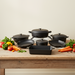 Ensemble de 11 pièces de batterie de cuisine classique <span class=keywords><strong>en</strong></span> <span class=keywords><strong>fonte</strong></span> émaillée rouge, durable, écologique et sain, comprenant poêle à frire, casseroles et faitouts de cuisine - Product Image 4