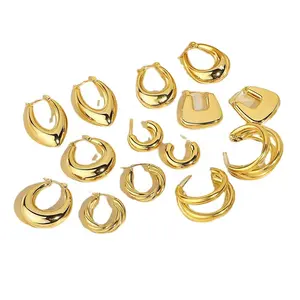 18 Karat Gold PVD plattierte Edelstahl Creolen Übertriebene Tropfen ohrringe geometrische hohle klobige Ohrringe für Mode frauen