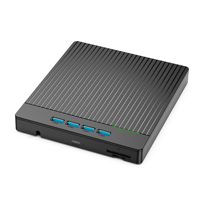 7-in-1 External CD DVD Drive with 4 USB 3.0 Ports & SD/TF Card Reader, Type-C USB3.0 Combo DVD Burner Writer