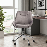 Chaise de bureau moderne en velours gris, ergonomique, pivotante, rembourrée, réglable en hauteur, avec roulettes