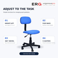 Chaise de bureau pivotante sans accoudoirs, réglable en hauteur, avec siège rembourré et roulettes