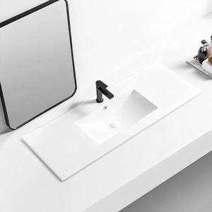 Lavabo Rettangolare a Bordo Sottile Cotto ad Alta Temperatura - Lavabo da <span class=keywords><strong>Bagno</strong></span> Semi-Incassato con Diverse Misure (Liscio e Facile da Pulire) - Product Image 5