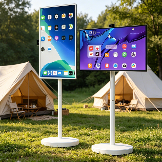 32 Inch Portable Smart TV Rotation Touch Screen Portable Android Camera Display Tablet PC Stand Wheels Television Rechargeable