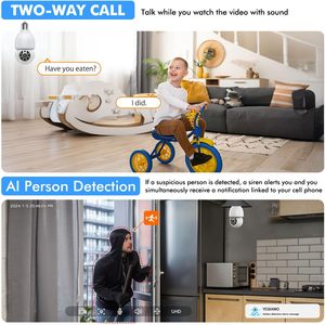 E27灯泡安全摄像机360无线室内摄像机10m红外夜视双向音频全彩灯无需布线 - Product Image 3